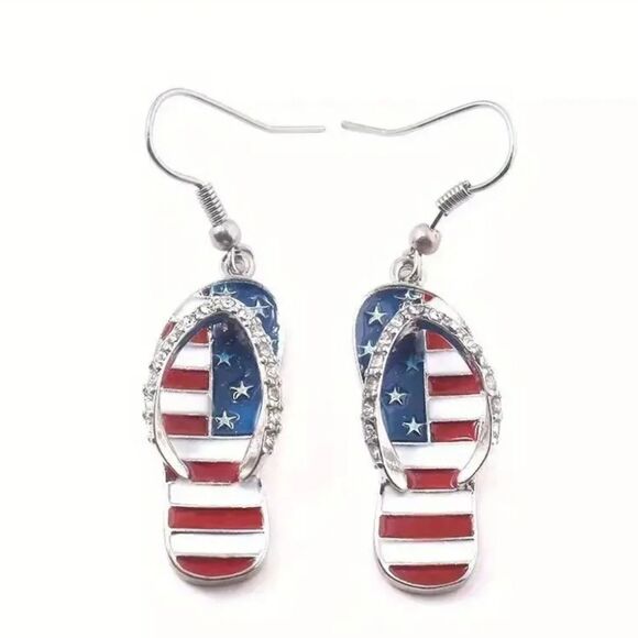 Dazzling 4th of July Slipper Earrings - Sparkling & Long-Lasting Metal Earrings - Picture 2 of 5